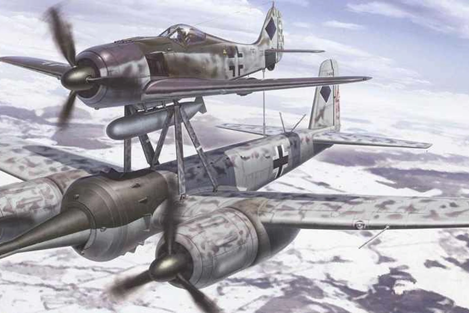 Com um poder de destruição devastador, o Mistel era extremamente difícil de pilotar (Ilustração - Hasegawa Hobby Kits)