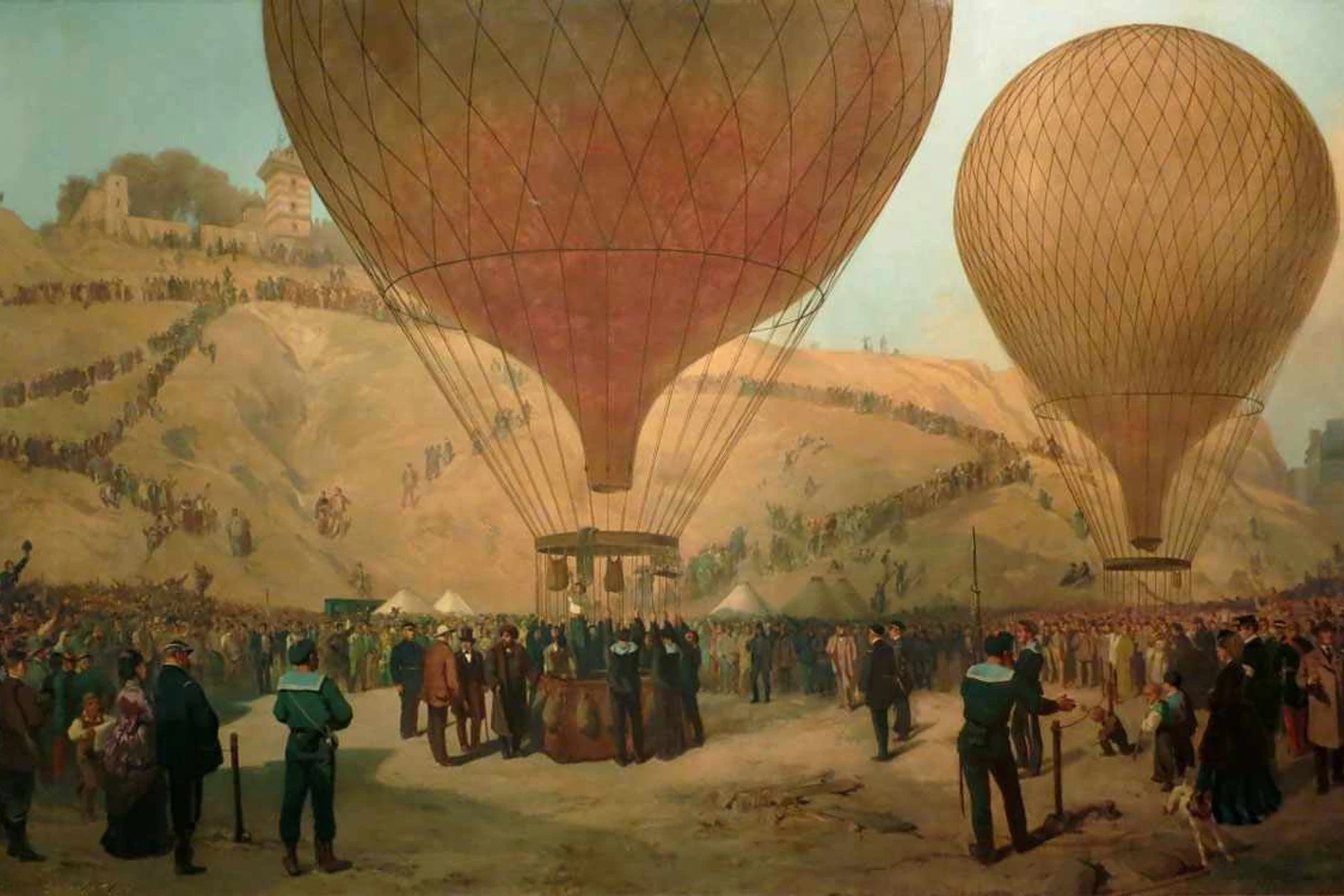 A tela "Armand-Barbès", de Jules Didier e Jacques Guiaud, representa a "fuga" de Léon Gambett (Museu Carnavalet)