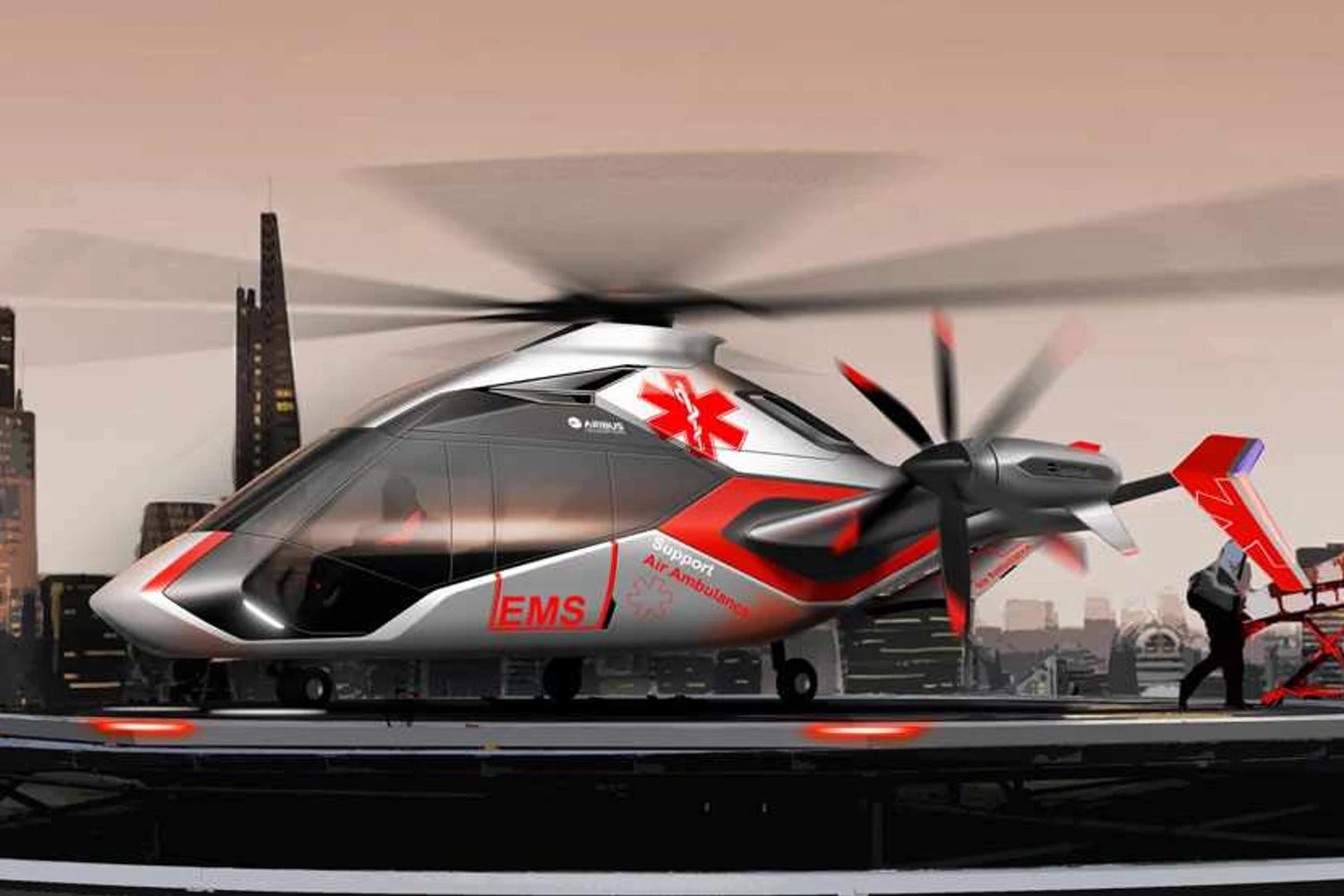 Concepção artística do "eco-helicóptero" como ambulância aérea (Airbus Helicopter)