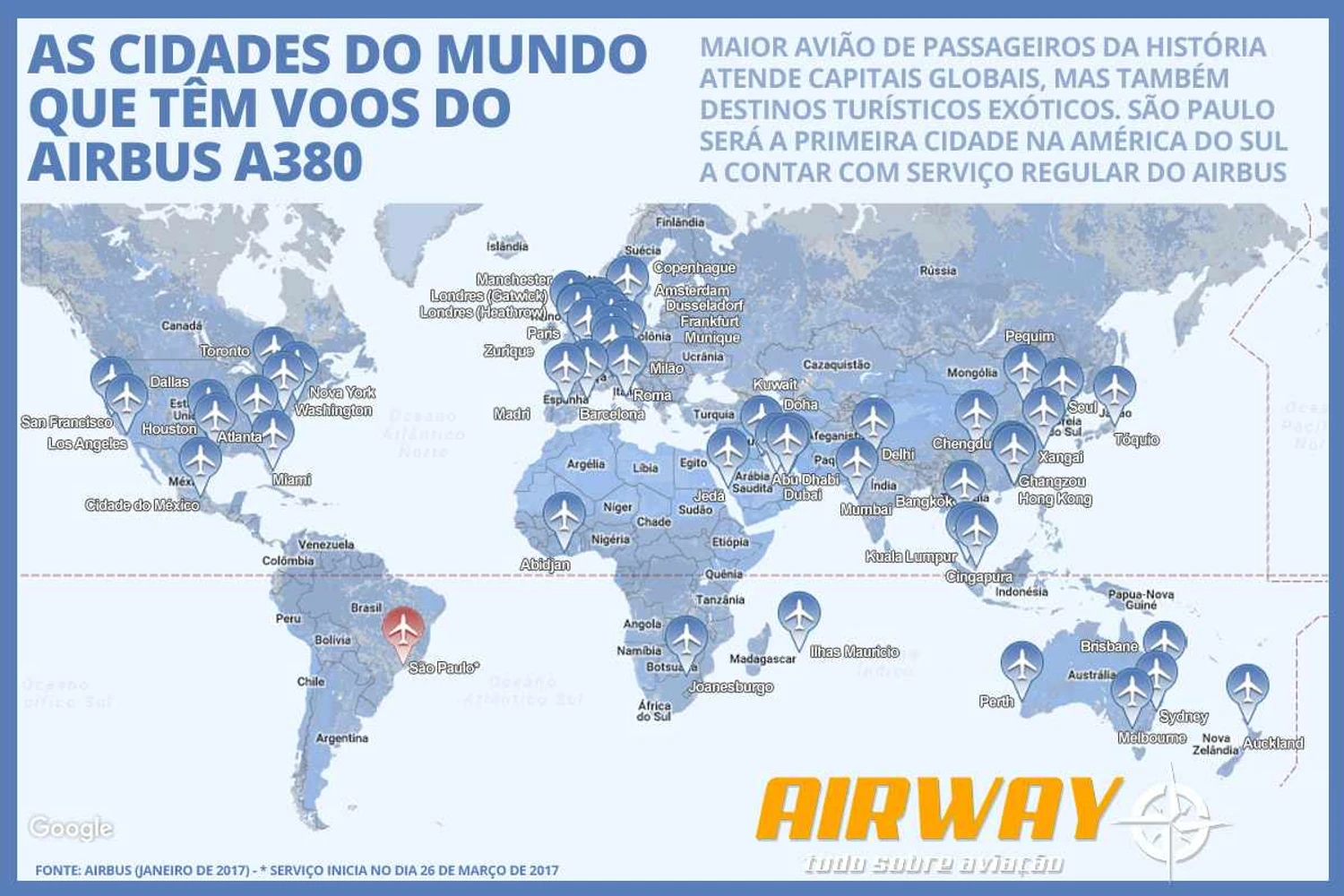 Os destinos do Airbus A380