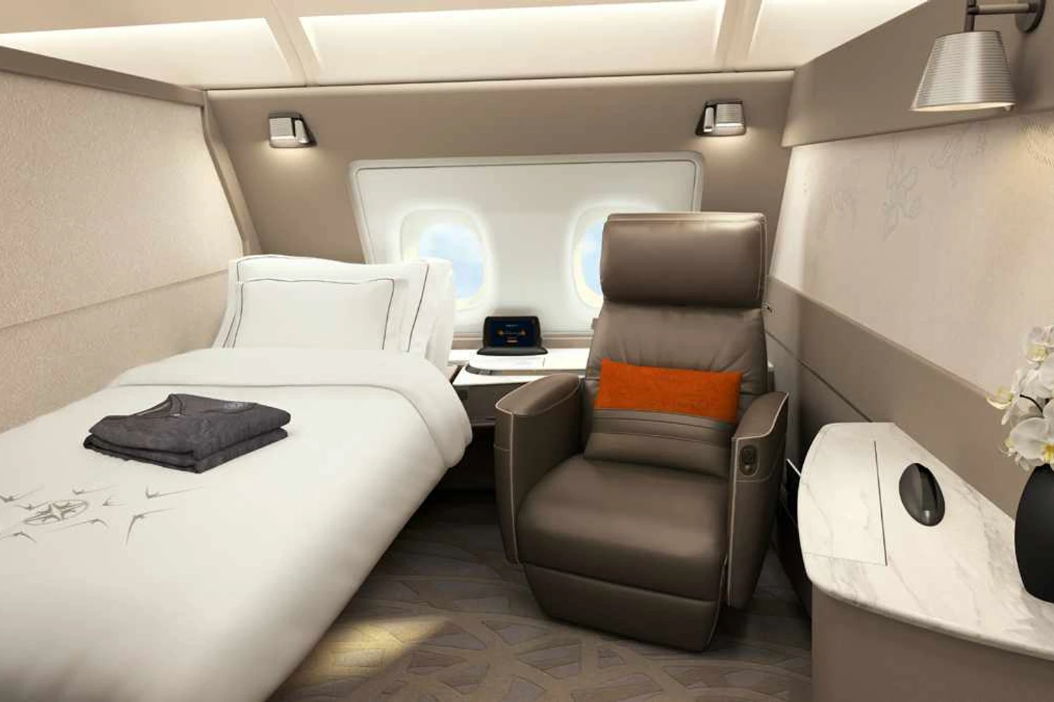 O novo A380 da Singapore conta com seis suítes de primeira classe (Airbus)