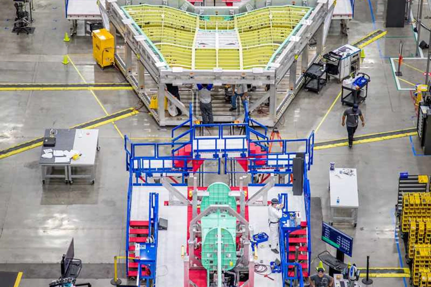 Wings and fuselage of X-59 being assembled at Skunk Works (Lockheed Martin) factory