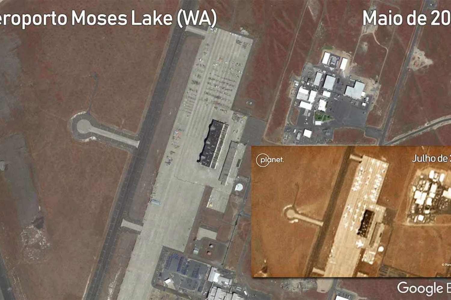 O aeroporto de Moses Lake tem servido como depósito provisório para dezenas de 737 Max (Google)