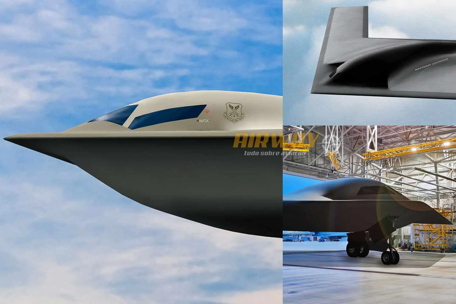 As novas janelas à esquerda e o B-21 retratado em ilustrações anteriores (USAF)