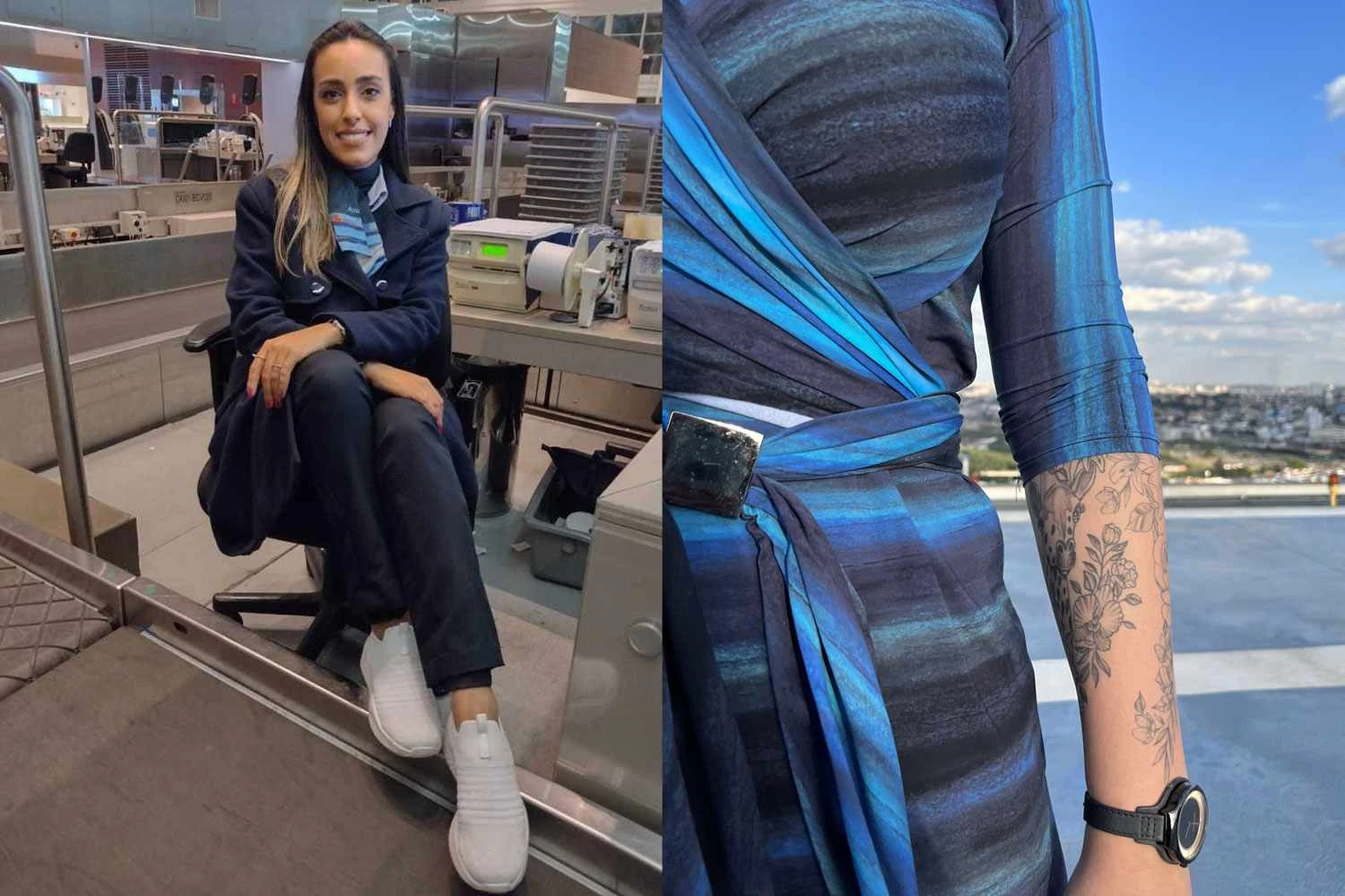 Uso de tênis no aeroporto e tatuagem à mostra (Azul)