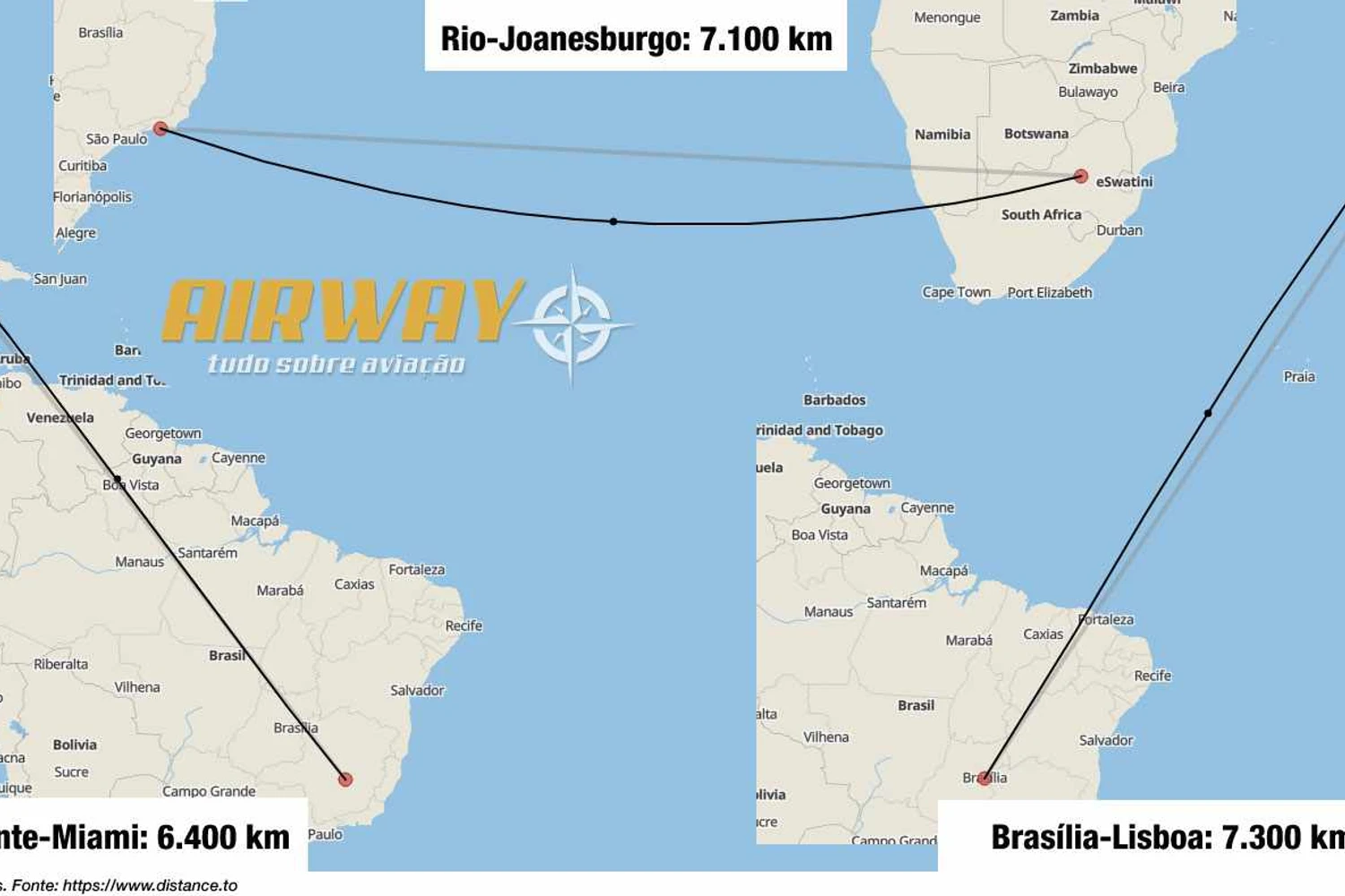 Cidades como Brasília, Belo Horizonte e mesmo o Rio de Janeiro também se beneficiaram do longo alcance do A321XLR (clique para ampliar)