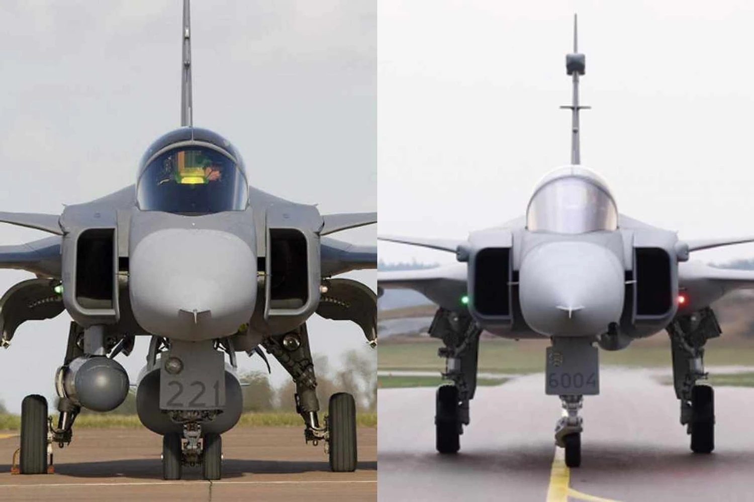 Gripen C à esquerda e o E a direita: Saab oferece os dois modelos à FAC (Divulgação)