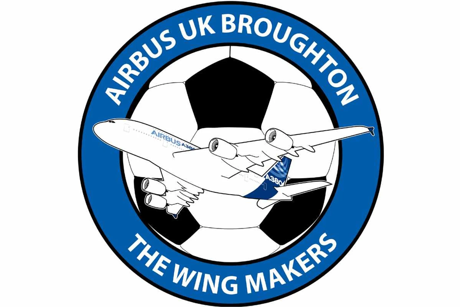 O escudo do Airbus UK Broughton FC tem a figura de um A380 (Divulgação)