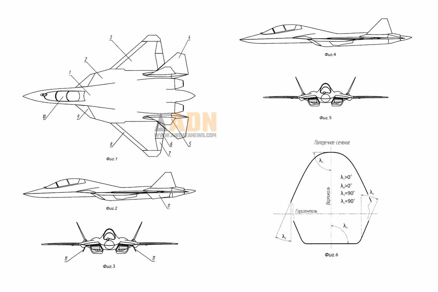 Patent drawings of the two-seat Su-57 fighter (FIIP)