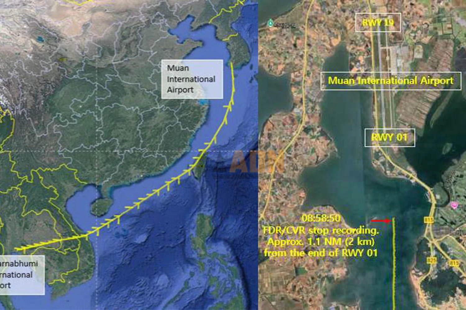 O mapa do voo do Boeing 737 e o local onde as caixas pretas pararam de funcionar (ARAIB)