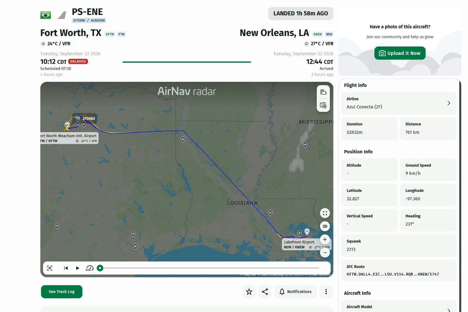 SkyCourier PS-ENE, da Azul, fez primeira parada em Nova Orleans