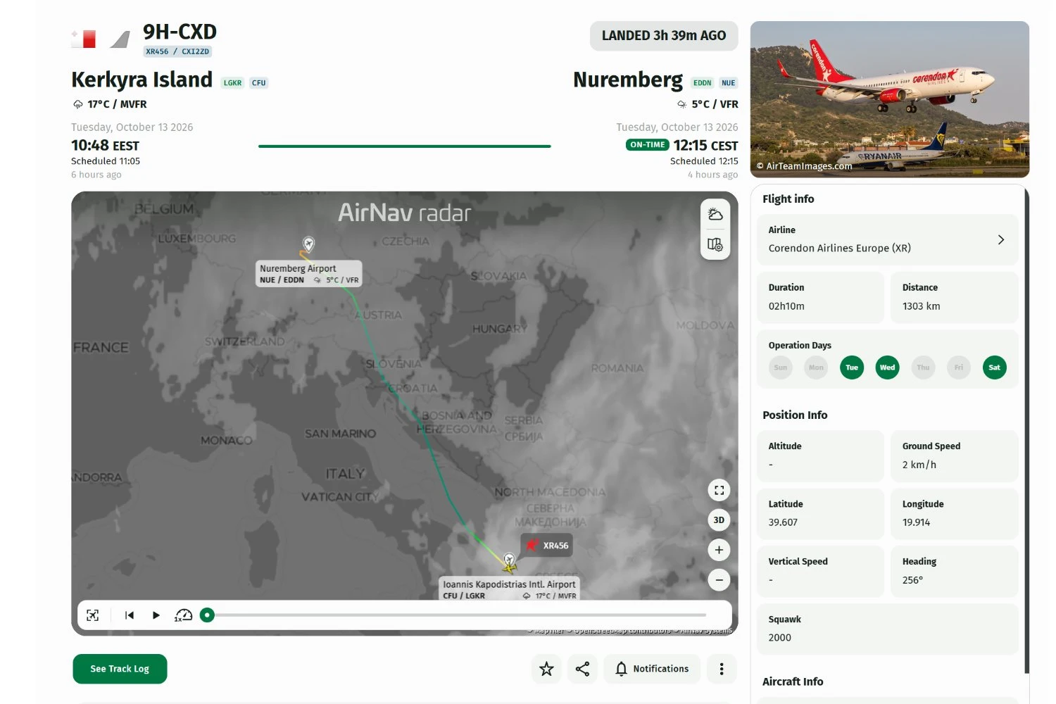 Corendon Boeing 737-800 9H-CXD flight