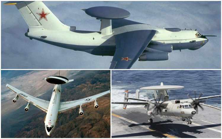 Os AEW&C mais famosos: Beriev A-10 da Rússia e os norte-americanos Boeing E-3 e o Grumman E-2