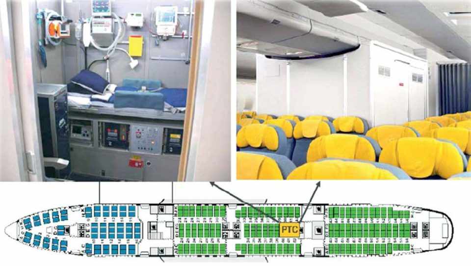 Exemplo de um Patient Transport Compartment a bordo de uma aeronave 747-400 (Imagem - Lufhtansa)