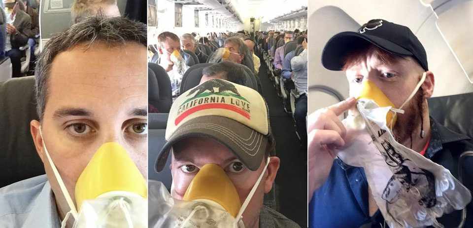 O que fazer quando o avião fica sem oxigênio? Selfies! (Foto - Twitter)