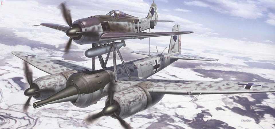 Com um poder de destruição devastador, o Mistel era extremamente difícil de pilotar (Ilustração - Hasegawa Hobby Kits)