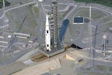 O primeiro foguete SLS terá quase 98 metros de altura (Imagem - NASA)