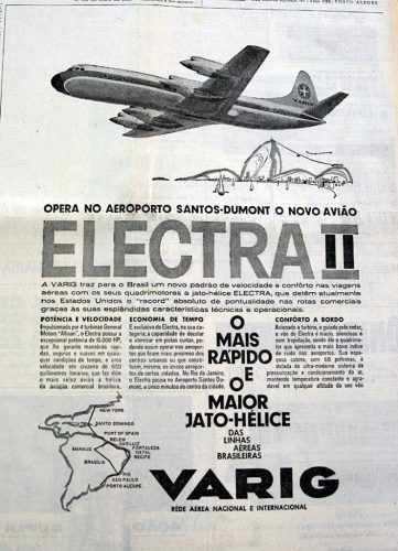 Anúncio da Varig exalta as virtudes do Electra na ponte aérea