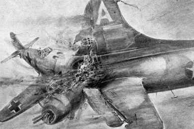Desenho elaborado por um tripulante de B-17 que presenciou uma ação do Sonderkommando ELBE