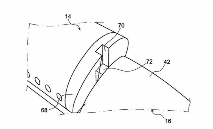 Detalhe do encaixe entre o avião e a cabine de passageiros (USPTO/Airbus)