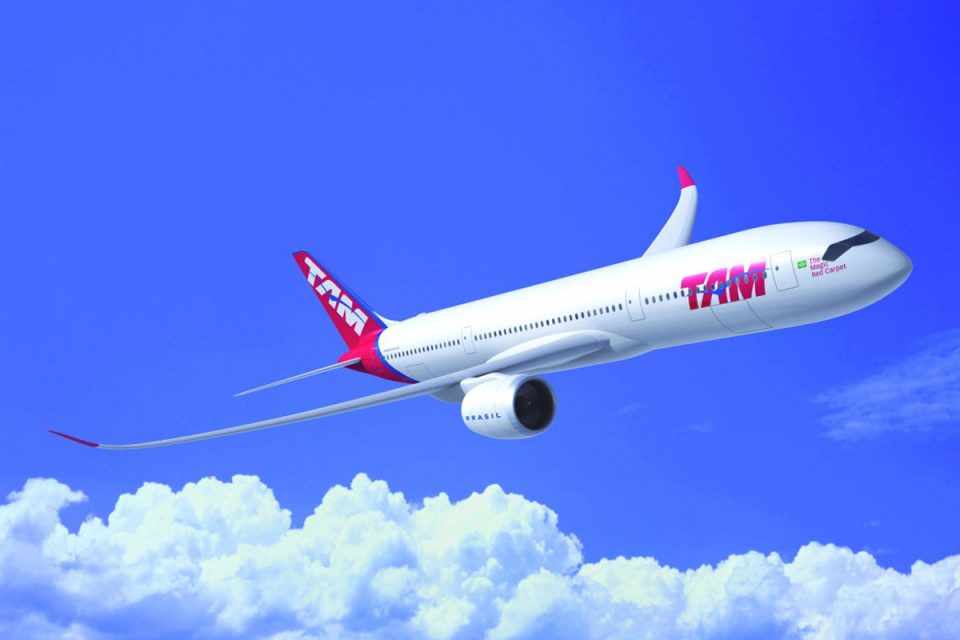O A350 da TAM vai poder transportar até 348 passageiros em duas classes (TAM)