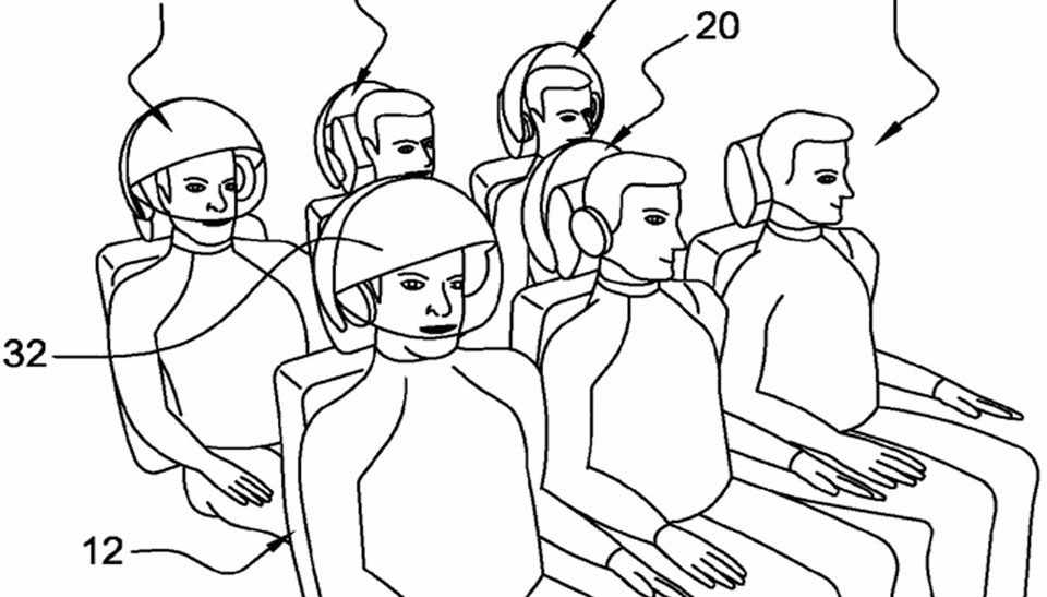 Os capacetes de "isolamento sensorial" da Airbus prometem aliviar o medo que passageiros tem de voar (EU Patents)