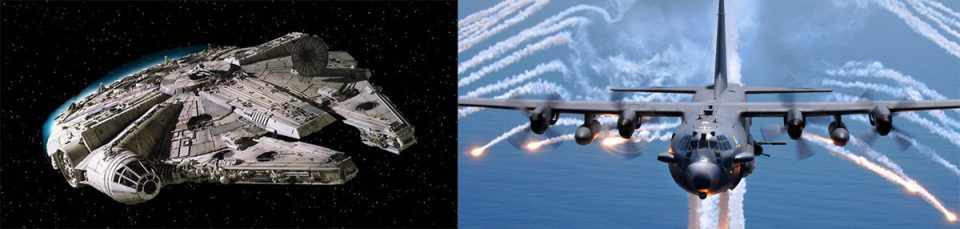 O AC-130 só não é mais rápido que a nave Millenium Falcon, no mais leva cargas e tem armas (Divulgação)