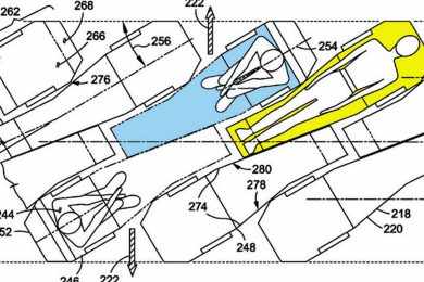 Todo mundo juntinho! Pelo menos os assentos reclinam até a posição horizontal (US Patents/Boeing)