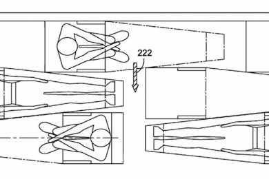 As setas mostram as saídas para o corredor (US Patents/Boeing)