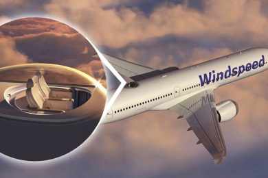Segundo os donos da ideia, a cabine com vista panorâmica pode ser instalada em jatos grandes e até executivos (WindSpeed)