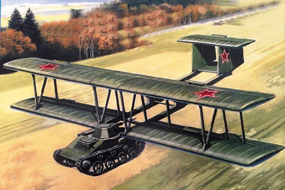 A parte "aérea" do tanque era como a de um biplano, com duas asas (Amodel)