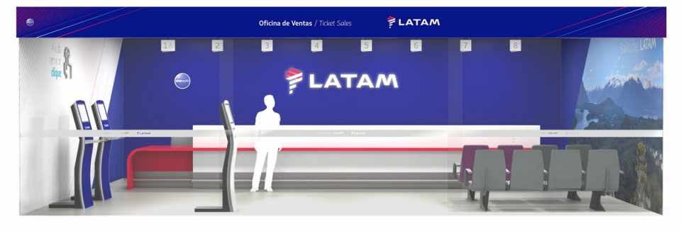 Um exemplo de como será os balcões da Latam nos aeroportos (Divulgação)