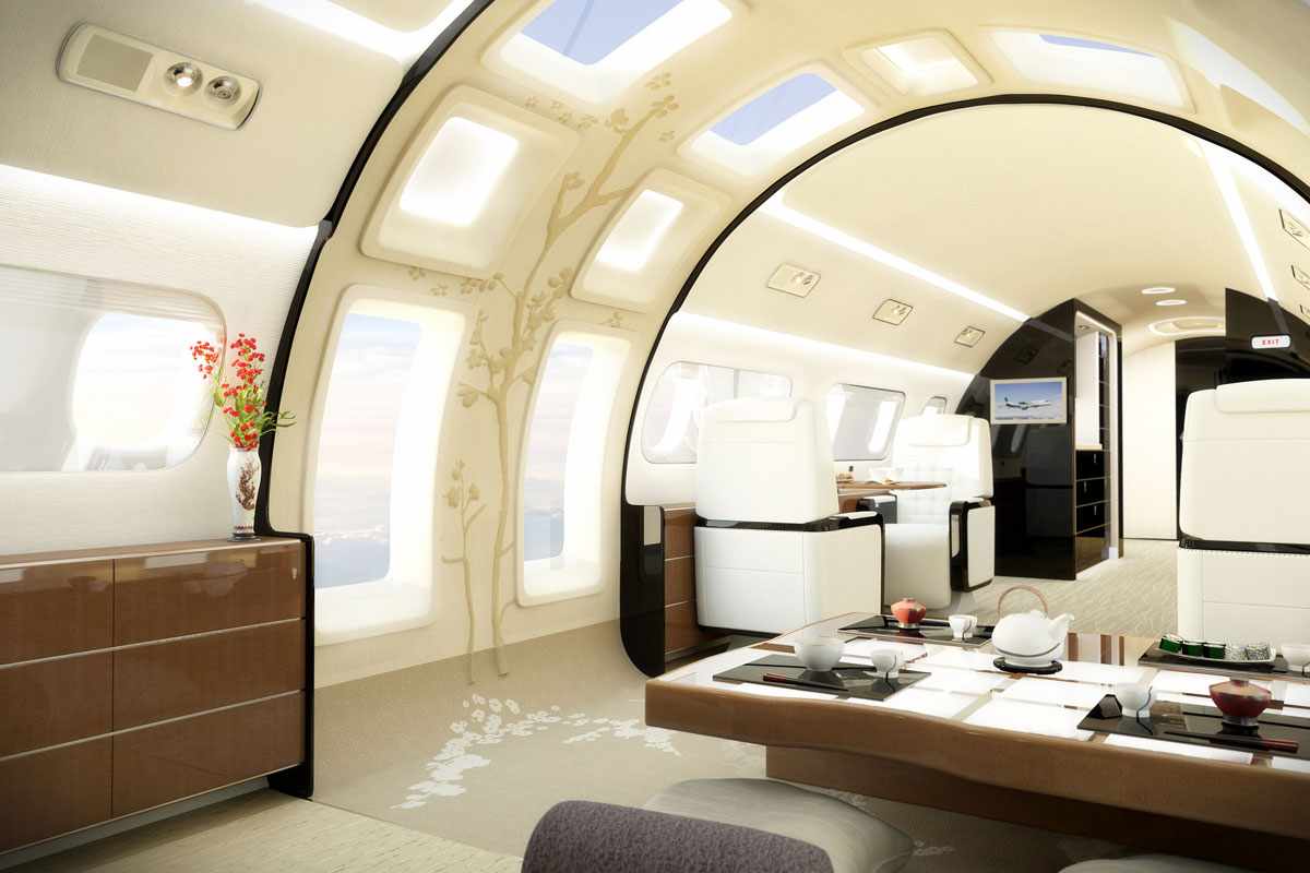 O interior Kyoto Airship foi criado com ajuda do designer de super-iates Patrick Knowles (Embraer)