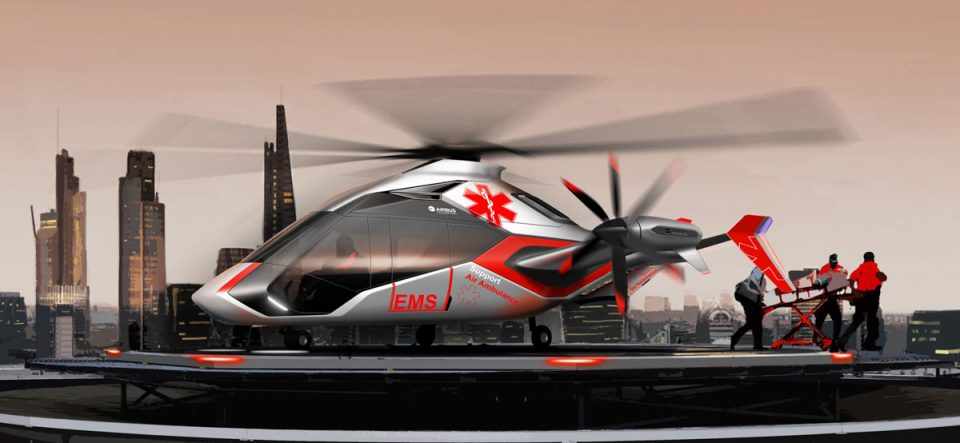 Concepção artística do "eco-helicóptero" como ambulância aérea (Airbus Helicopter)