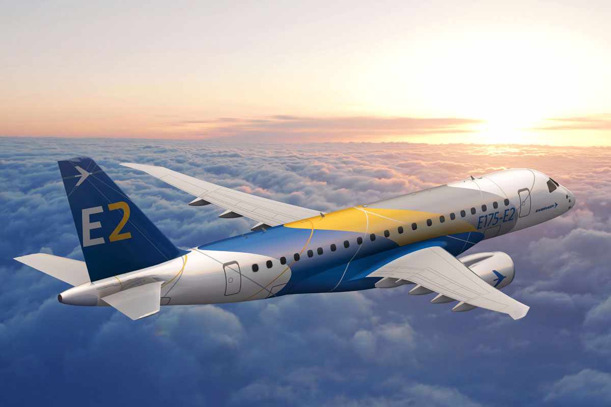 O E175 E2 terá opções de configuração de cabines com 80 a 90 assentos (Embraer)