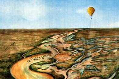 Pintura sobre o primeiro voo de um balão na Guerra do Paraguai, em 25 setembro de 1867, em Tuiu- Cuê (Domínio Público)