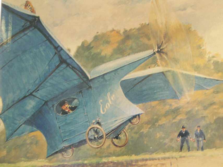 Representação artística do suposto primeiro voo do Éole (Museu Clément Ader)