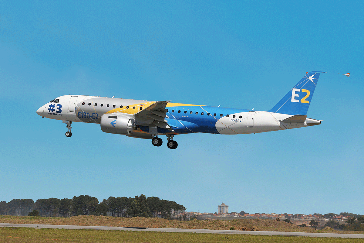Mais um E190-E2 no ar! Esse é o terceiro dos quatro protótipos do programa de certificação (Embraer)