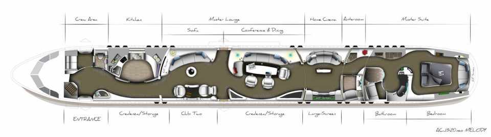 Planta da cabine 'Melody', para o ACJ320neo - clique para ampliar (Airbus)