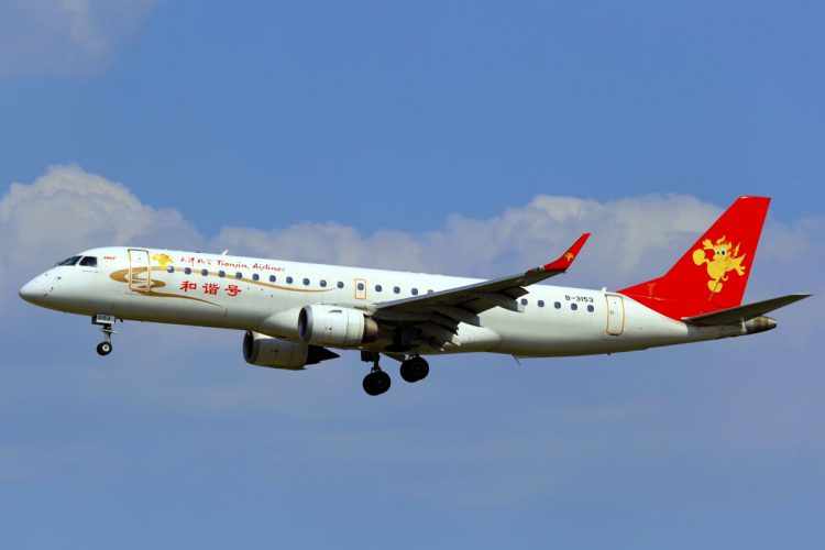 A Tianjin Airlines é o maior operador de jatos Embraer na Ásia, com mais de 60 aeronaves (byeangel)