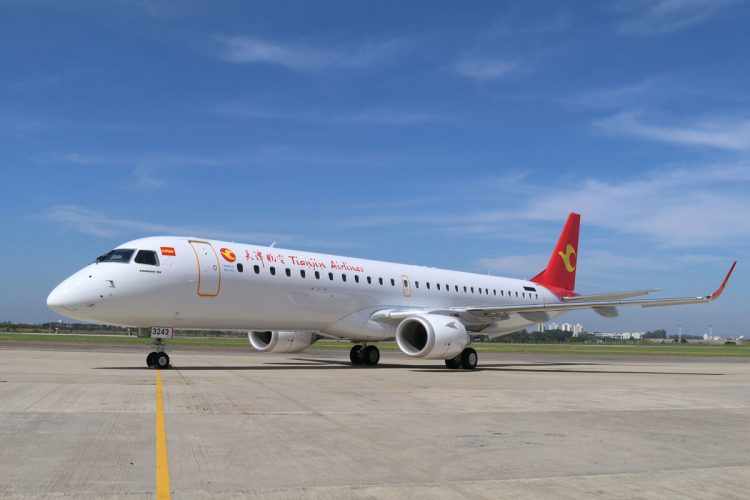 A Tianjin Airlines é o maior operador de jatos Embraer na Ásia, com mais de 60 aeronaves (Embraer)
