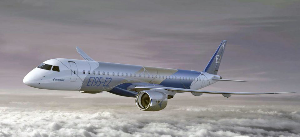 O E195-E2 tem porte comparável ao do Boeing 737 NG, embora seja mais leve (Embraer)