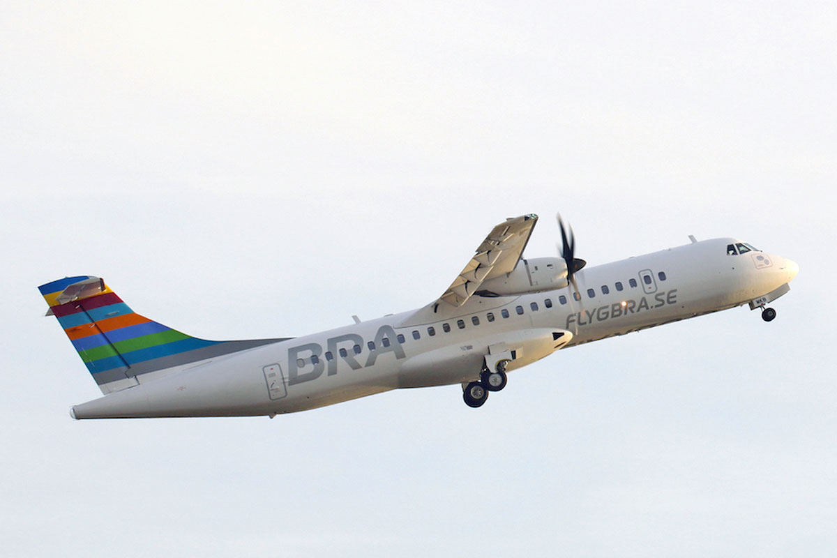 A companhia BRA opera voo regionais na Suécia com aeronaves turbo-hélice (ATR)