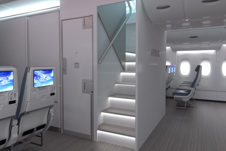 Com escadas menores pela cabine, o A380 pode receber mais 80 assentos (Airbus)