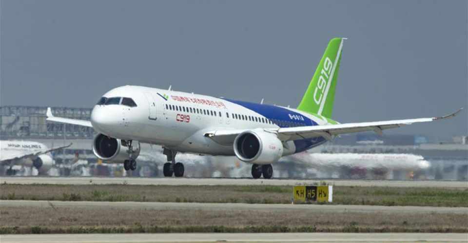 O C919 é outro avião da COMAC, ainda em fase de desenvolvimento (CCTV)