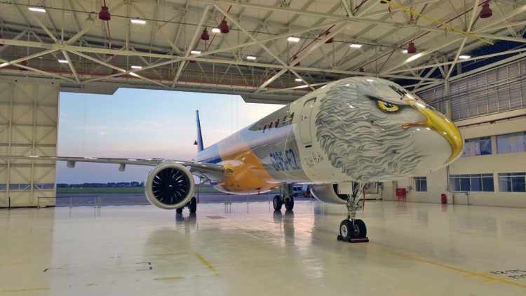 O E195-E2 será apresentado na França com uma pintura especial (Embraer)