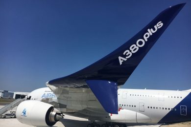 O novo winglet do A380plus tem 4,7 metros de altura (Airbus)