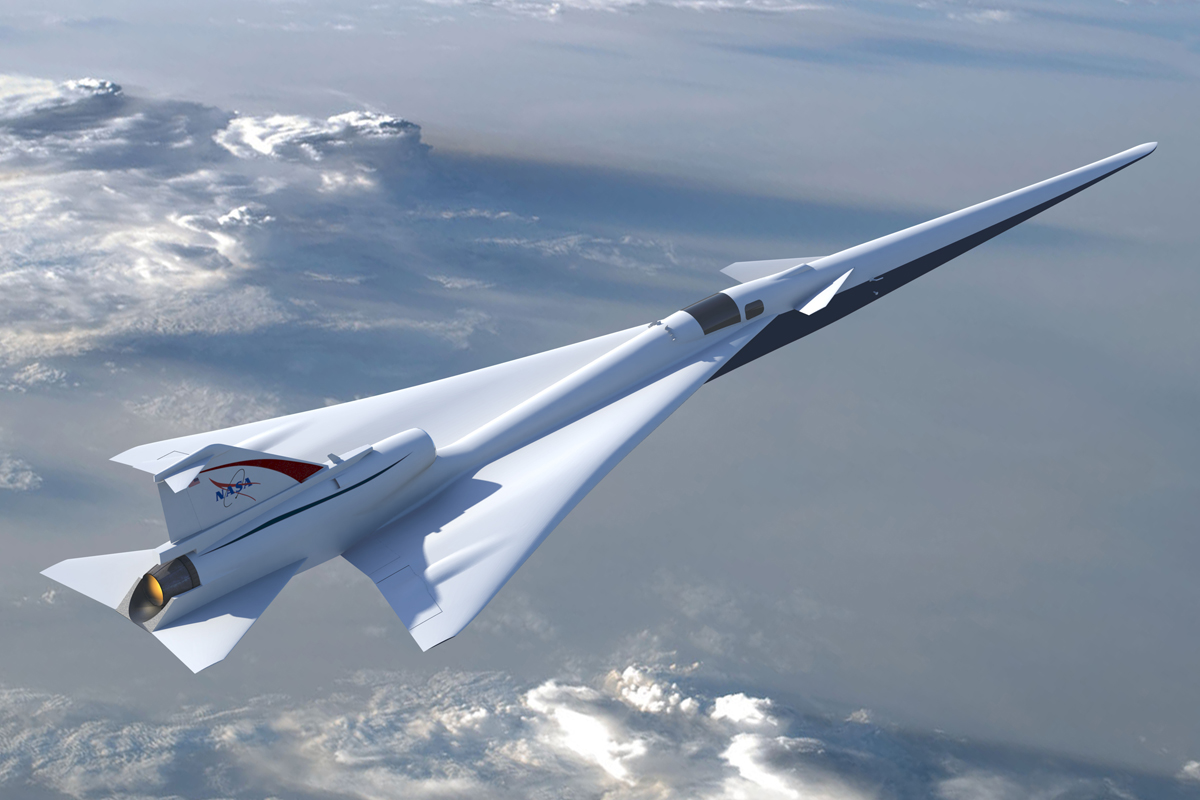 O avião experimental QueSST vai testar as tecnologias necessárias para os novos aviões comerciais supersônicos (NASA)