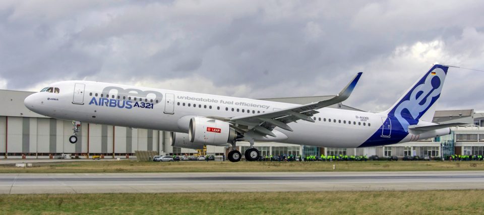 O Airbus A321neo convencional tem capacidade para transportar até 220 passageiros (Airbus)
