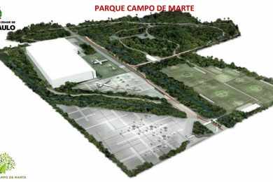 A imagem do Parque Campo de Marte divulgada pela prefeitura ainda não é o formato definitivo do projeto (Prefeitura de São Paulo)